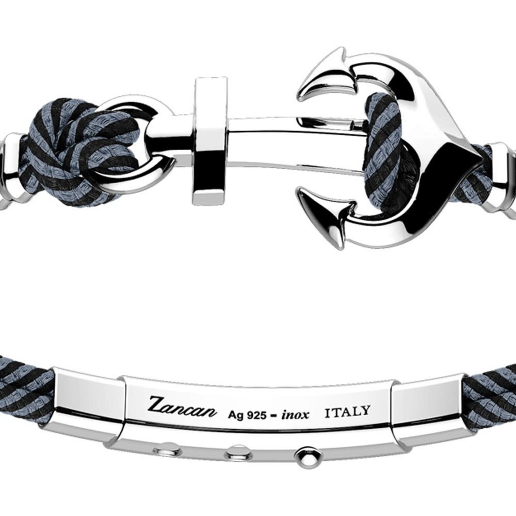 Zancan Zancan #EXB918-08 Sterling Silver Anchor & Black Kevlar Bracelet