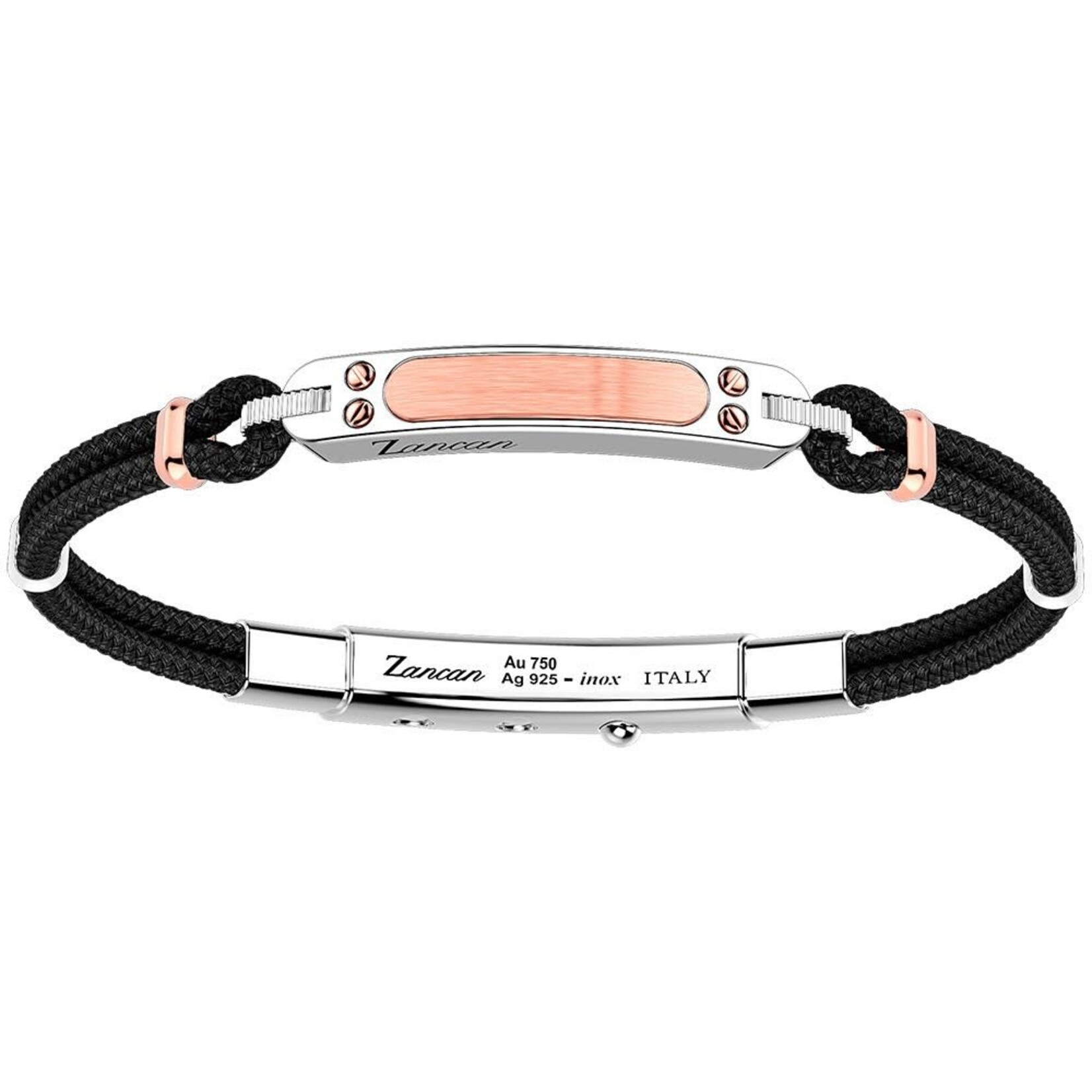 Zancan Zancan #EXB785R-N Sterling Silver 18K Rose Gold & Black Kevlar Bracelet