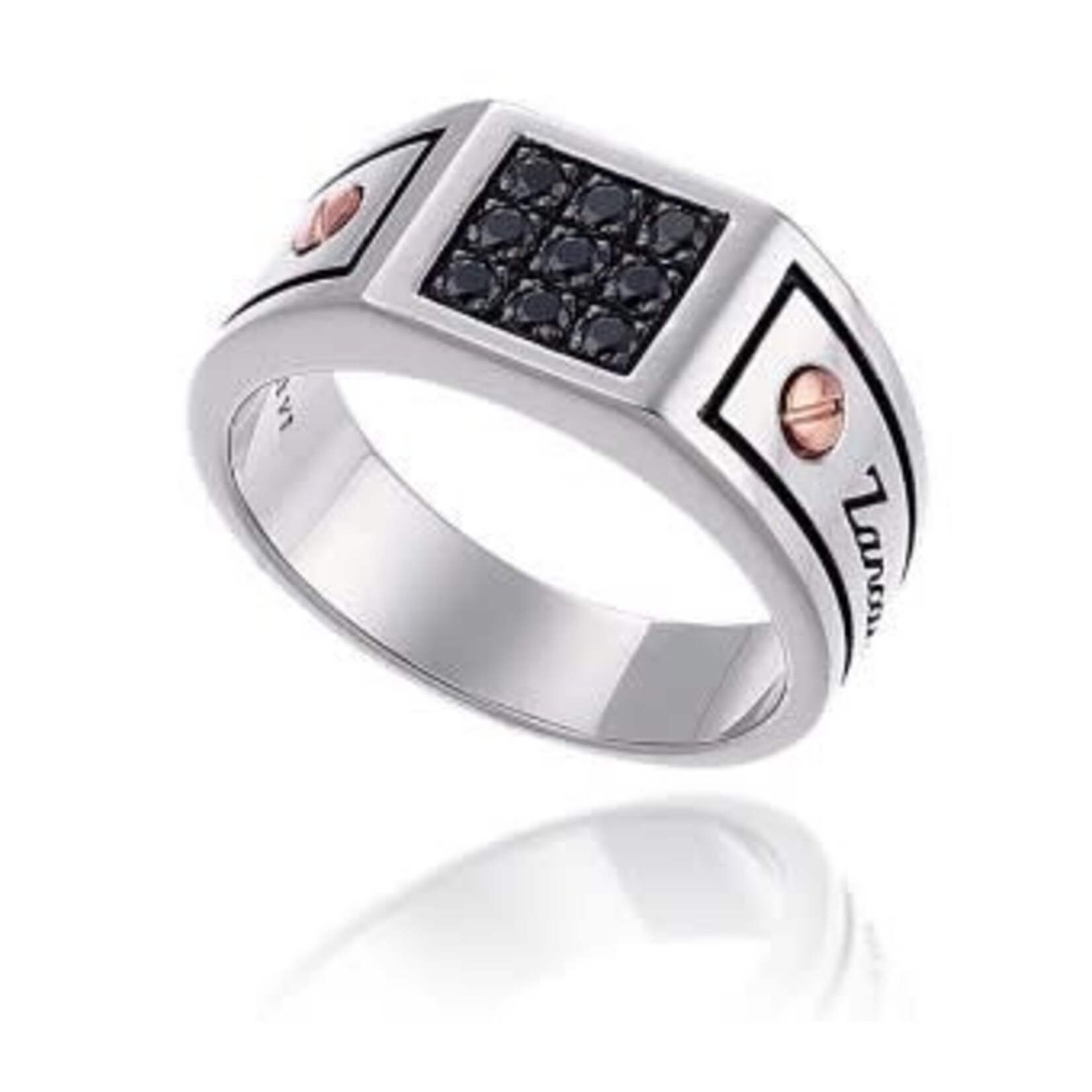 Zancan Zancan #EXA018MR Men's Ring, 18K Rose Gold, Sterling Silver, Black Spinel 4mm Ring