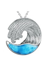 Alamea Sterling Silver CZ Larimar Wave Pendant (Small)