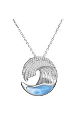 Alamea Sterling Silver CZ Larimar Wave Pendant (Small)