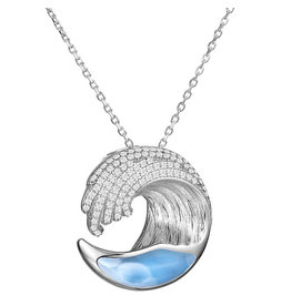 Alamea Sterling Silver CZ Larimar Wave Pendant (Small)