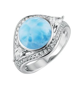 Alamea Sterling Silver CZ Larimar Ring