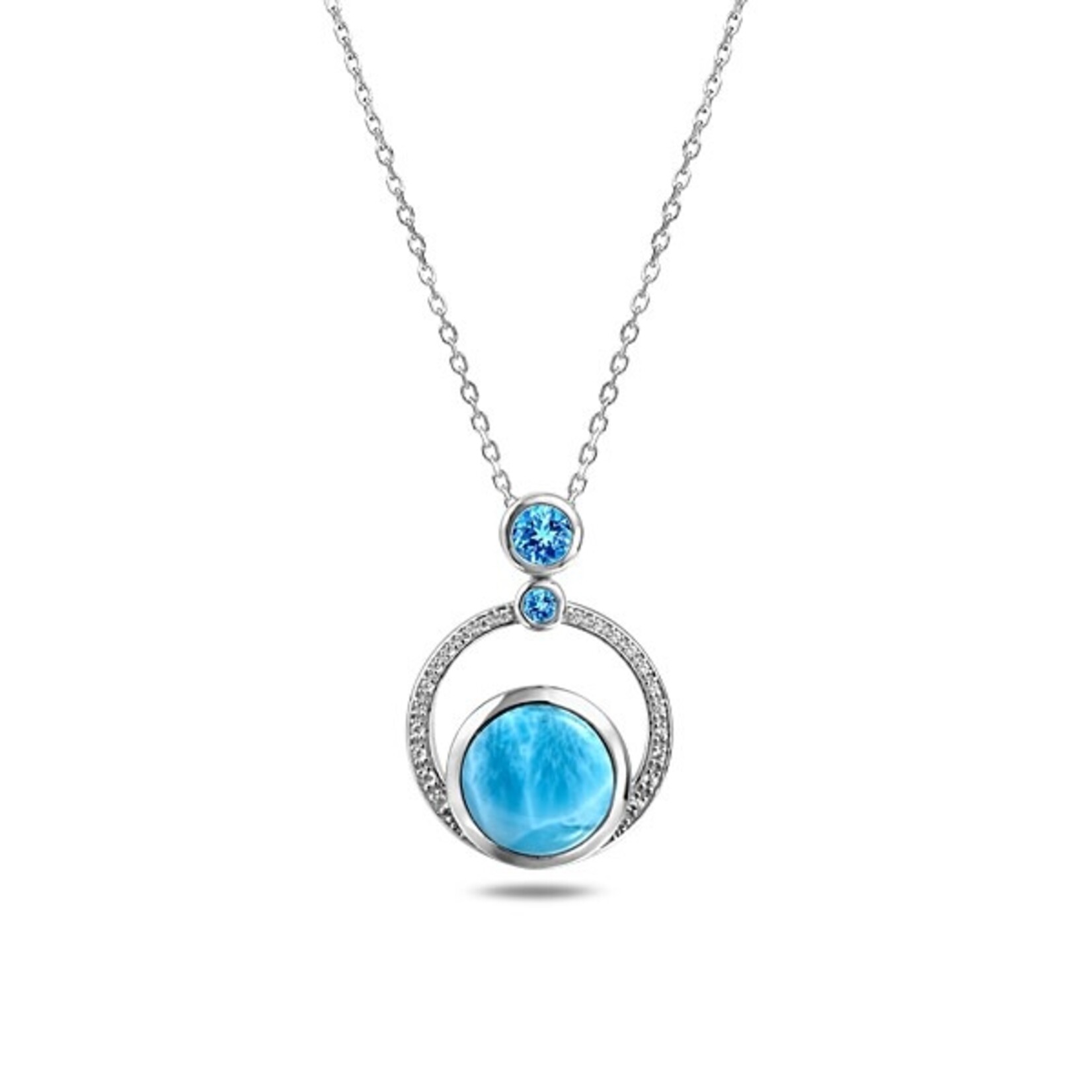 Alamea Sterling Silver CZ Larimar Circle Pendant