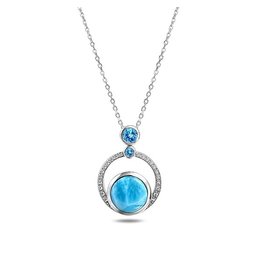 Alamea Sterling Silver CZ Larimar Circle Pendant