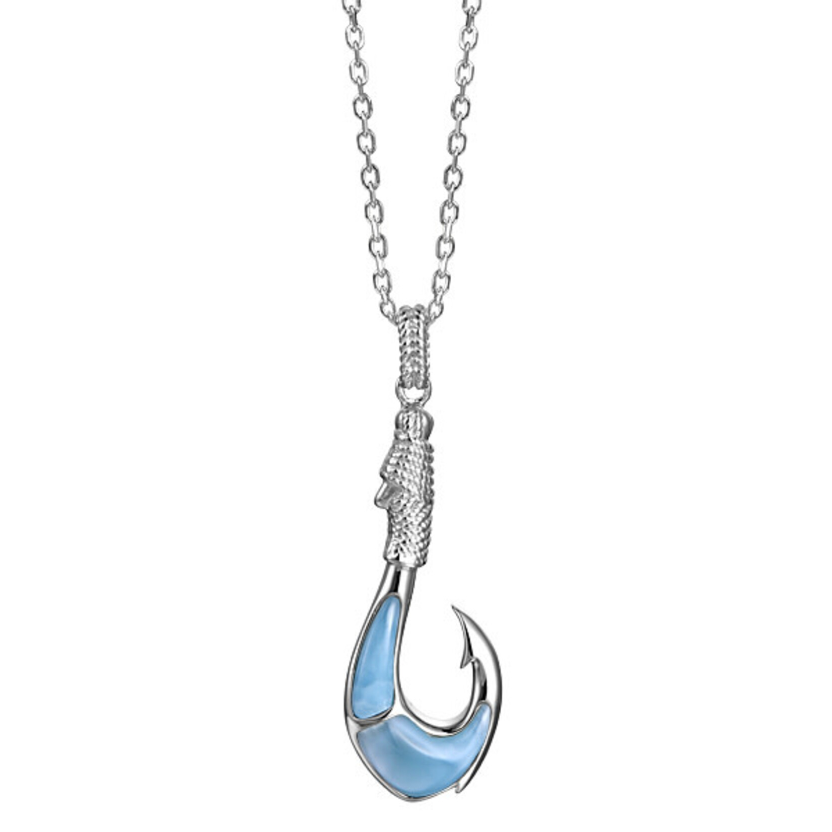 Alamea Sterling Silver Larimar Fish Hook Pendant