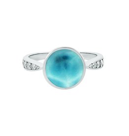 Alamea Sterling Silver CZ Round Larimar Ring