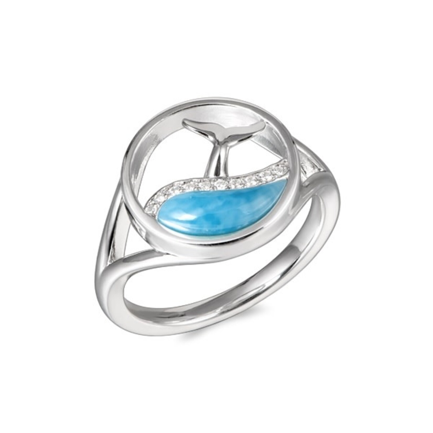 Alamea Sterling Silver CZ Larimar Whale Tail Ring