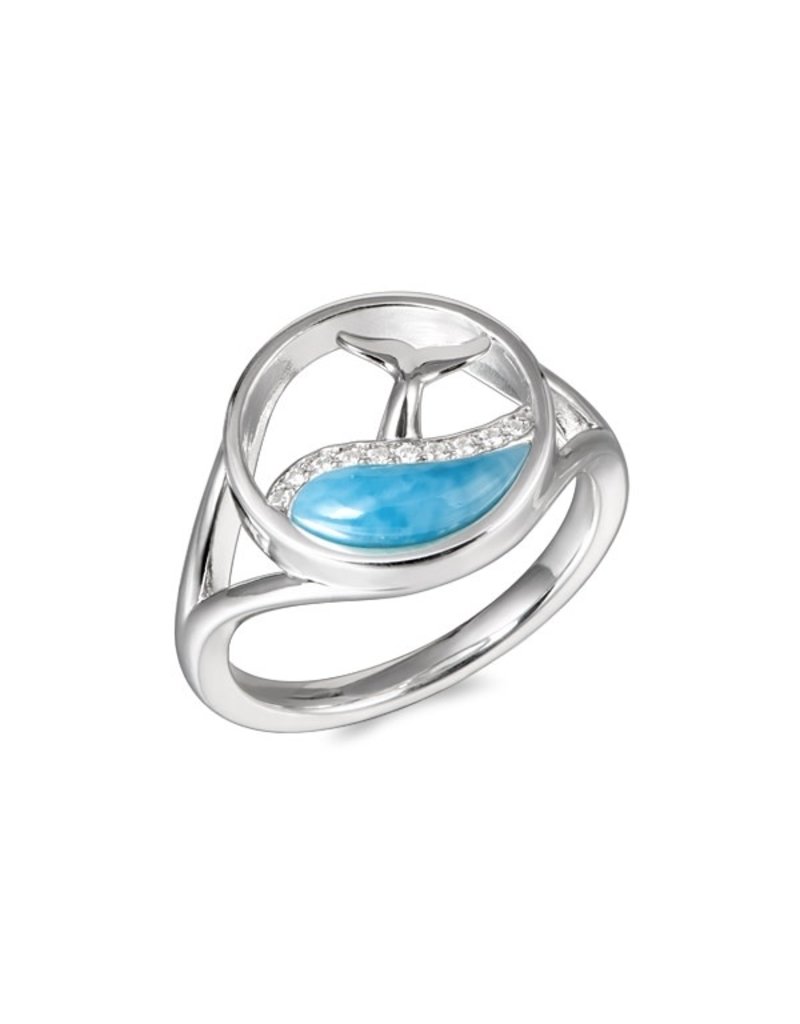 Alamea Sterling Silver CZ Larimar Whale Tail Ring