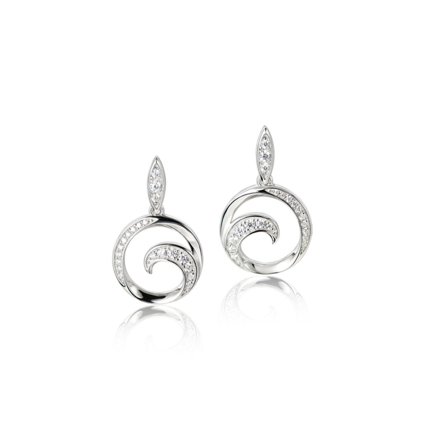Alamea Sterling Silver CZ Wave Dangle Earrings