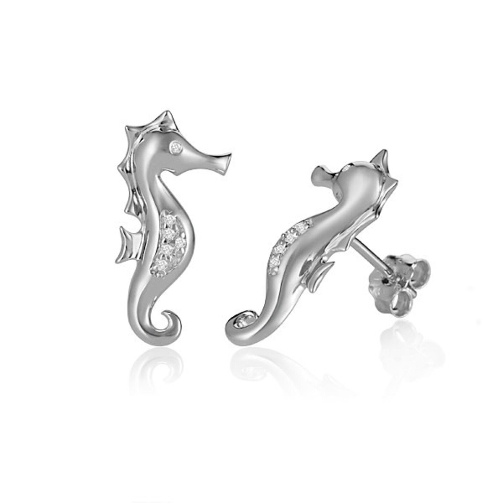 Alamea Sterling Silver CZ Seahorse Earrings
