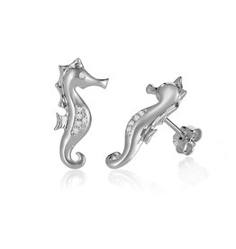 Alamea Sterling Silver CZ Seahorse Earrings