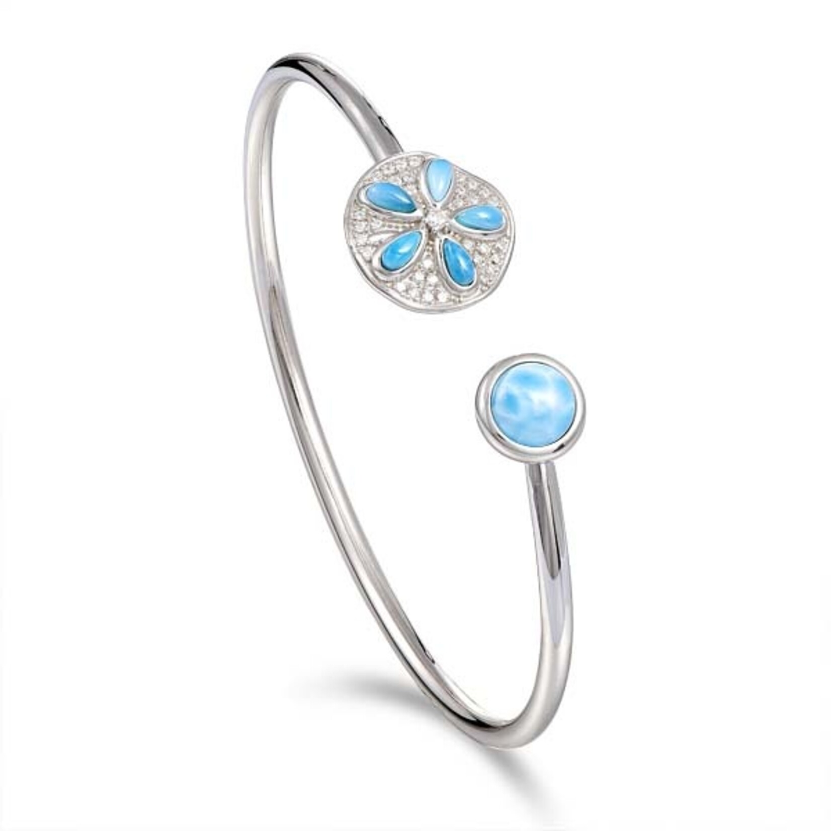 Alamea Sterling Silver CZ Larimar Sand Dollar Round Bangle