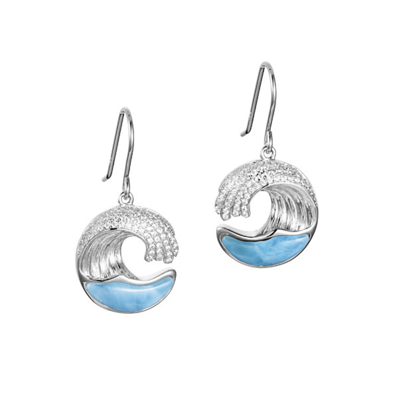 Alamea Sterling Silver CZ Larimar Wave Dangle Earrings