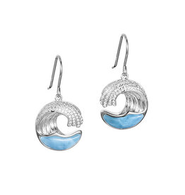 Alamea Sterling Silver CZ Larimar Wave Dangle Earrings