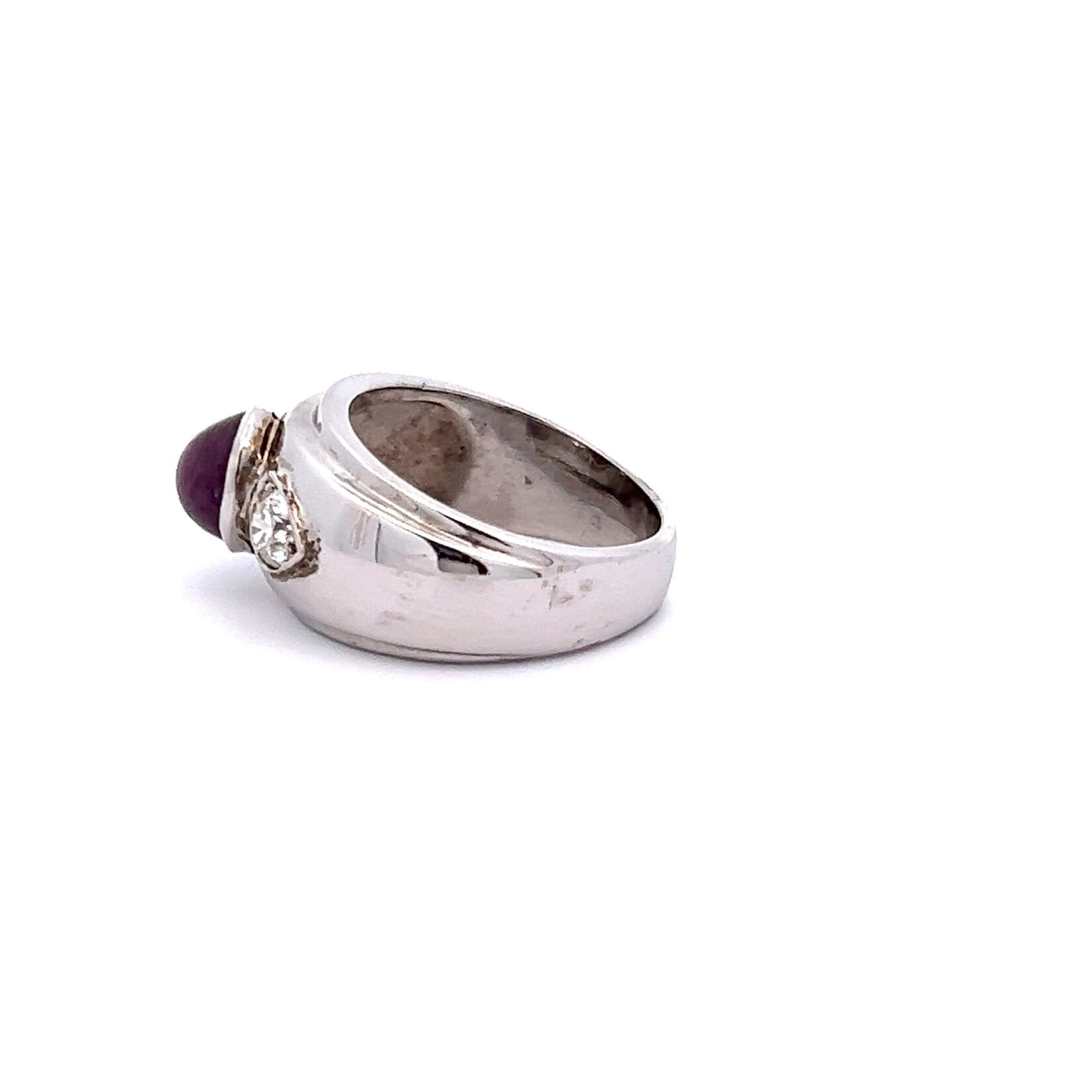 14 Karat White Gold Star Ruby and Diamond Ring 0.72 Total Diamond Weight