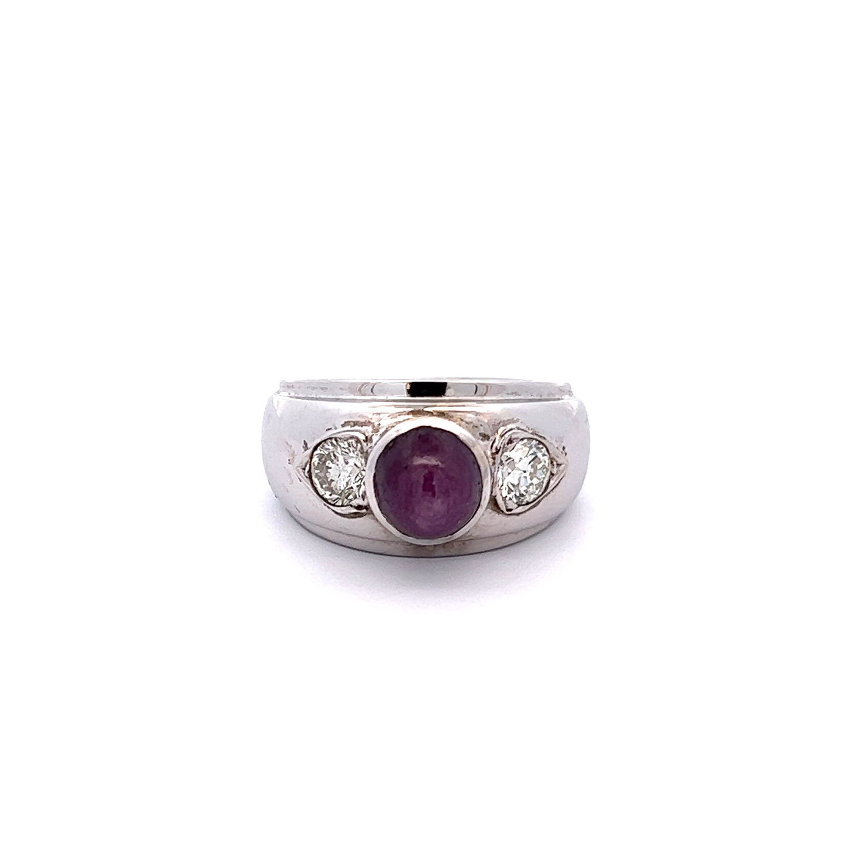 14 Karat White Gold Star Ruby and Diamond Ring 0.72 Total Diamond Weight