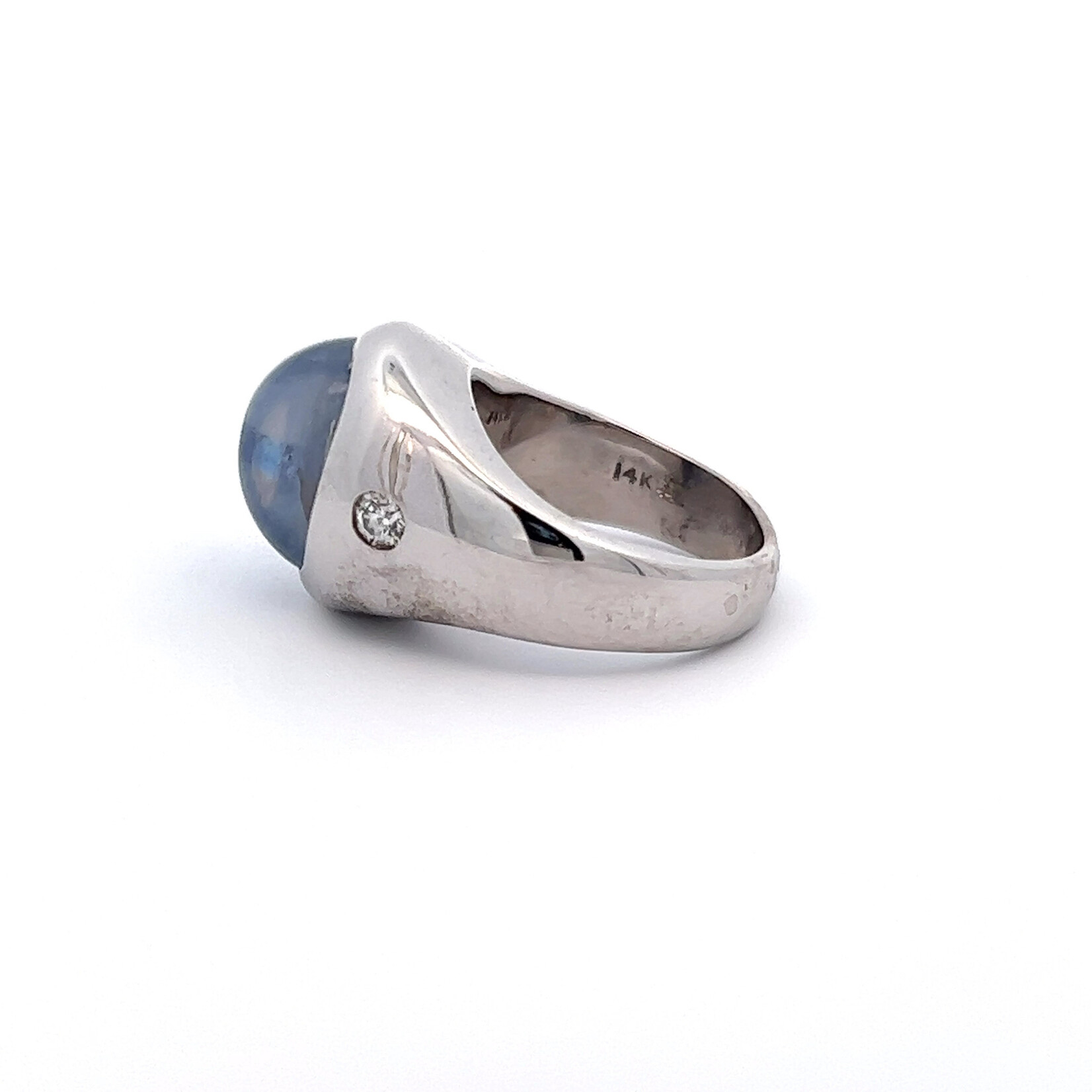 14 Karat White Gold Blue Star Sapphire 4.50 Total Carat Weight 2 Diamond 0.20 Total Diamond Weight AS IS