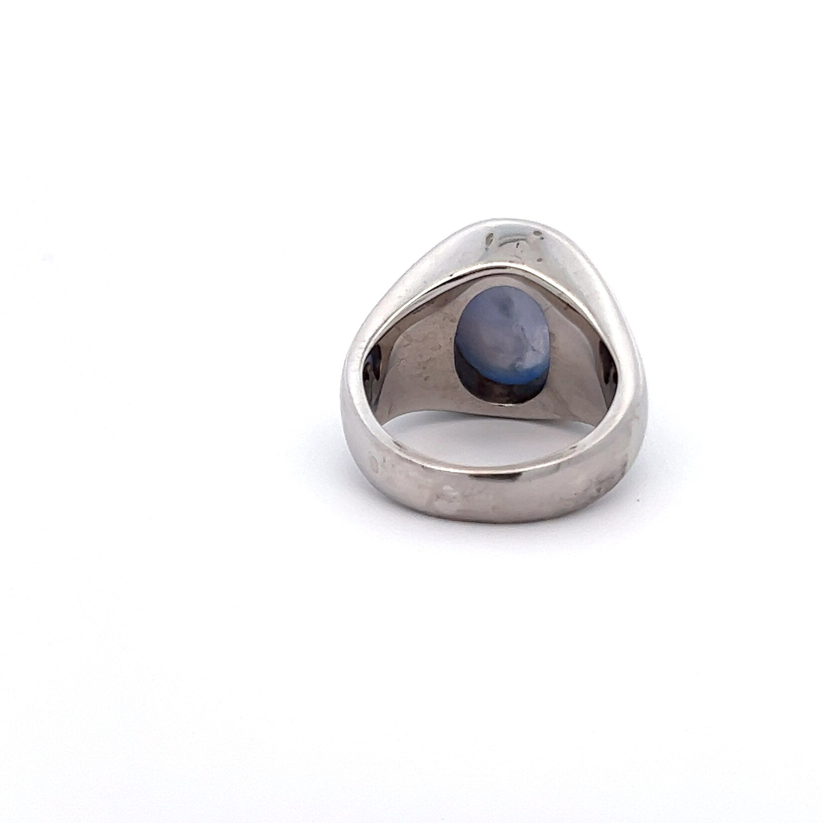 14 Karat White Gold Blue Star Sapphire 4.50 Total Carat Weight 2 Diamond 0.20 Total Diamond Weight AS IS