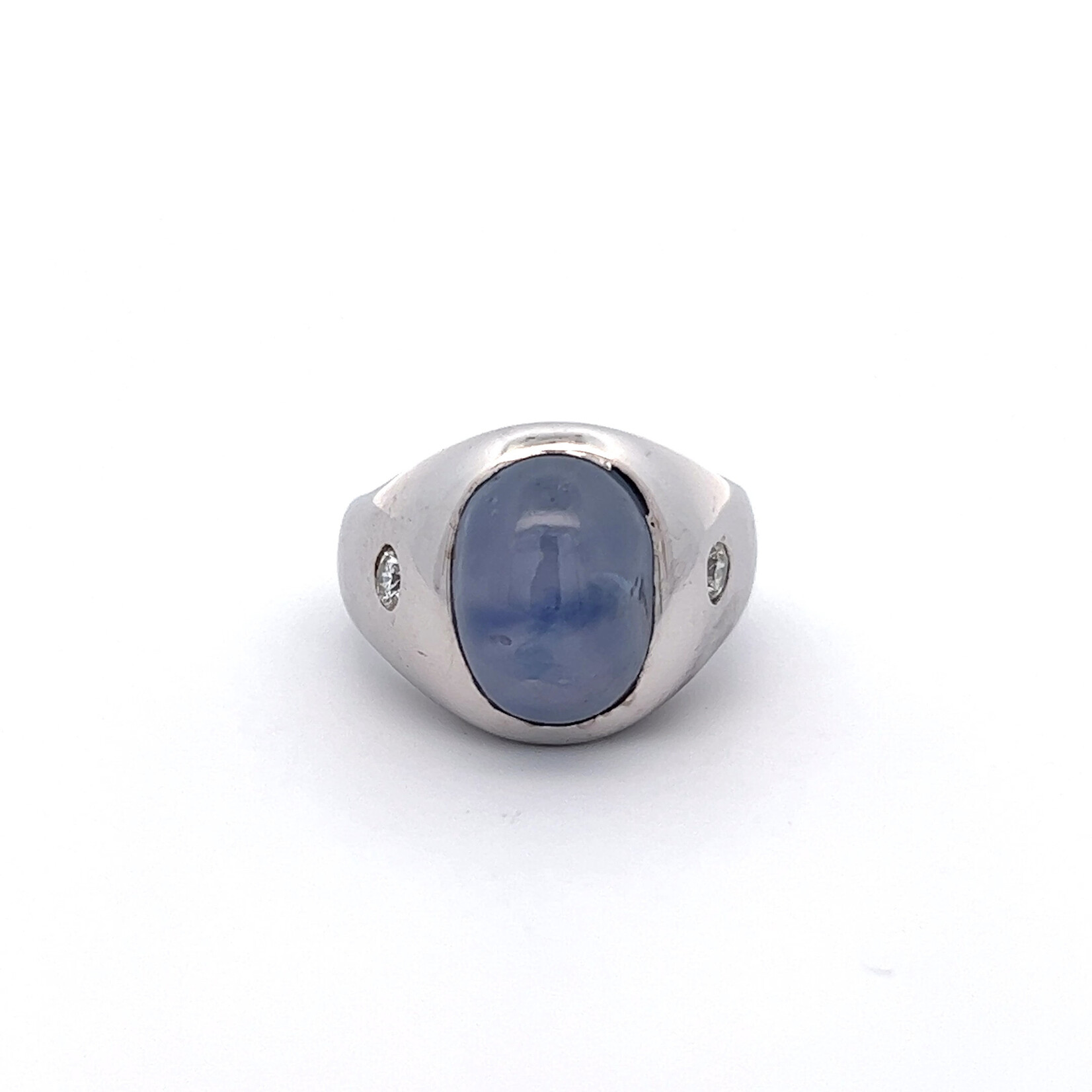 14 Karat White Gold Blue Star Sapphire 4.50 Total Carat Weight 2 Diamond 0.20 Total Diamond Weight AS IS