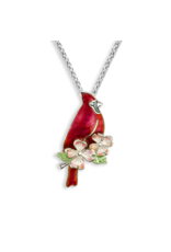 Nicole Barr Sterling Silver Red Cardinal and Dogwood Necklace