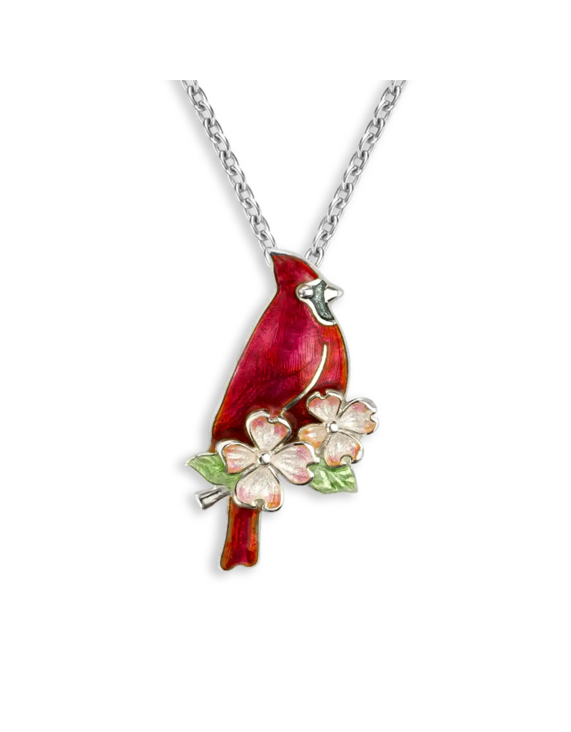 Nicole Barr Sterling Silver Red Cardinal and Dogwood Necklace
