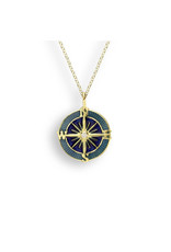 Nicole Barr 18 Karat Yellow and Diamond Blue Compass Rose Pendant