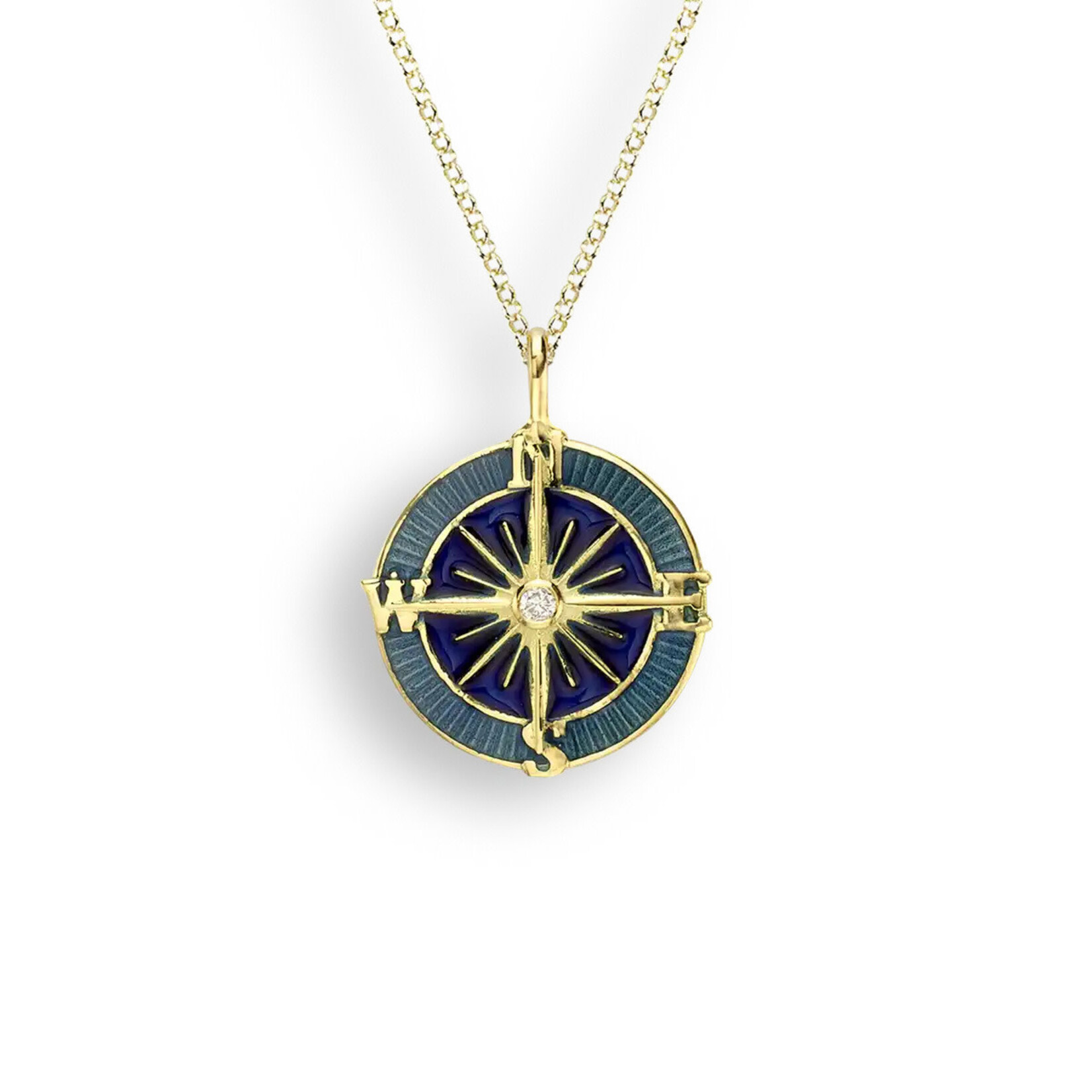 Nicole Barr 18 Karat Yellow and Diamond Blue Compass Rose Pendant