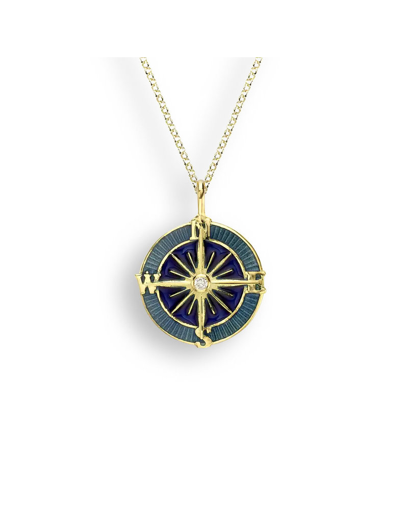 Nicole Barr 18 Karat Yellow and Diamond Blue Compass Rose Pendant