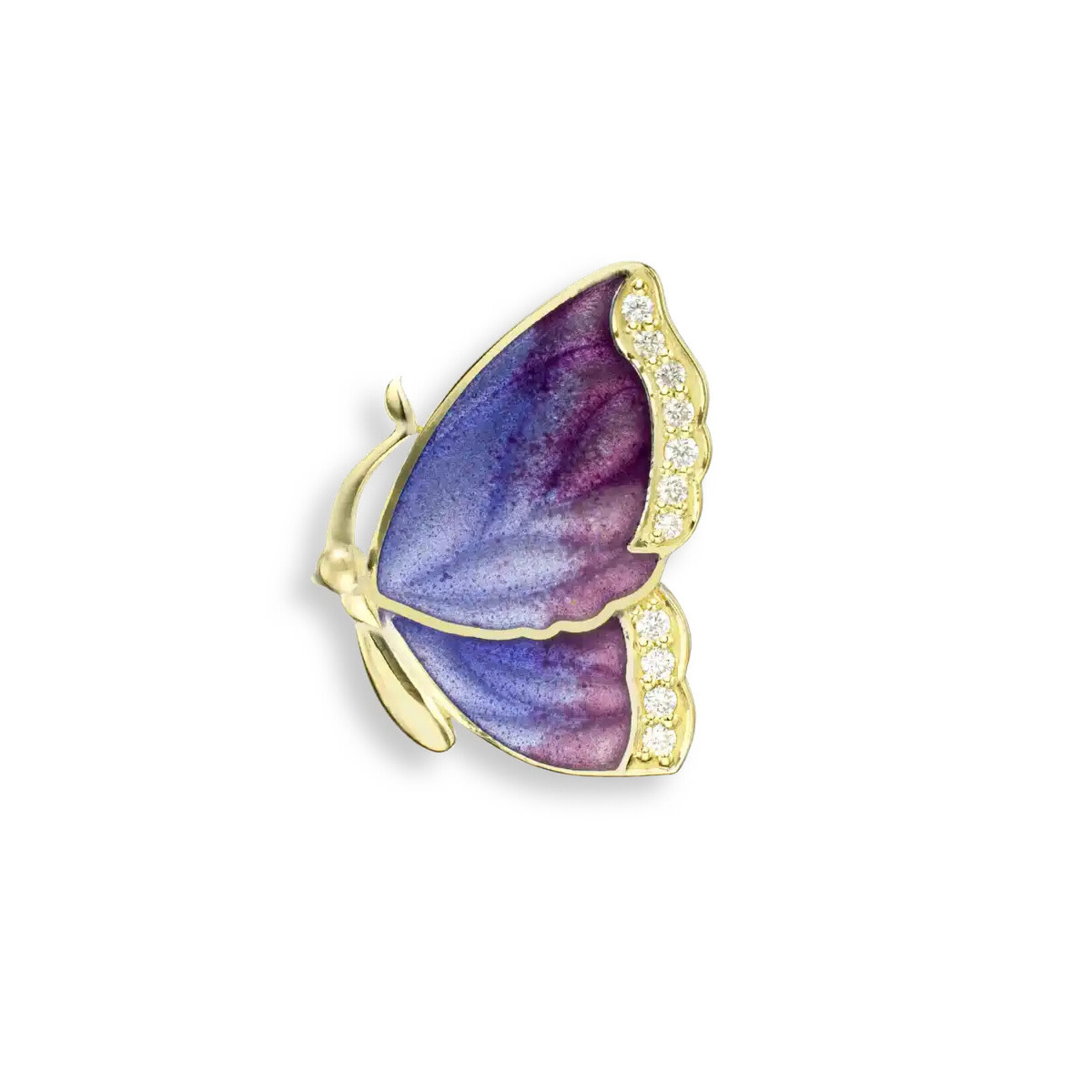 Nicole Barr 18 Karat Yellow Gold and Diamond Purple Butterfly Pendant