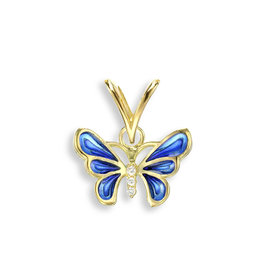 Nicole Barr 18 Karat Yellow Gold and Diamond Blue Plique-a-Jour Butterfly Pendant