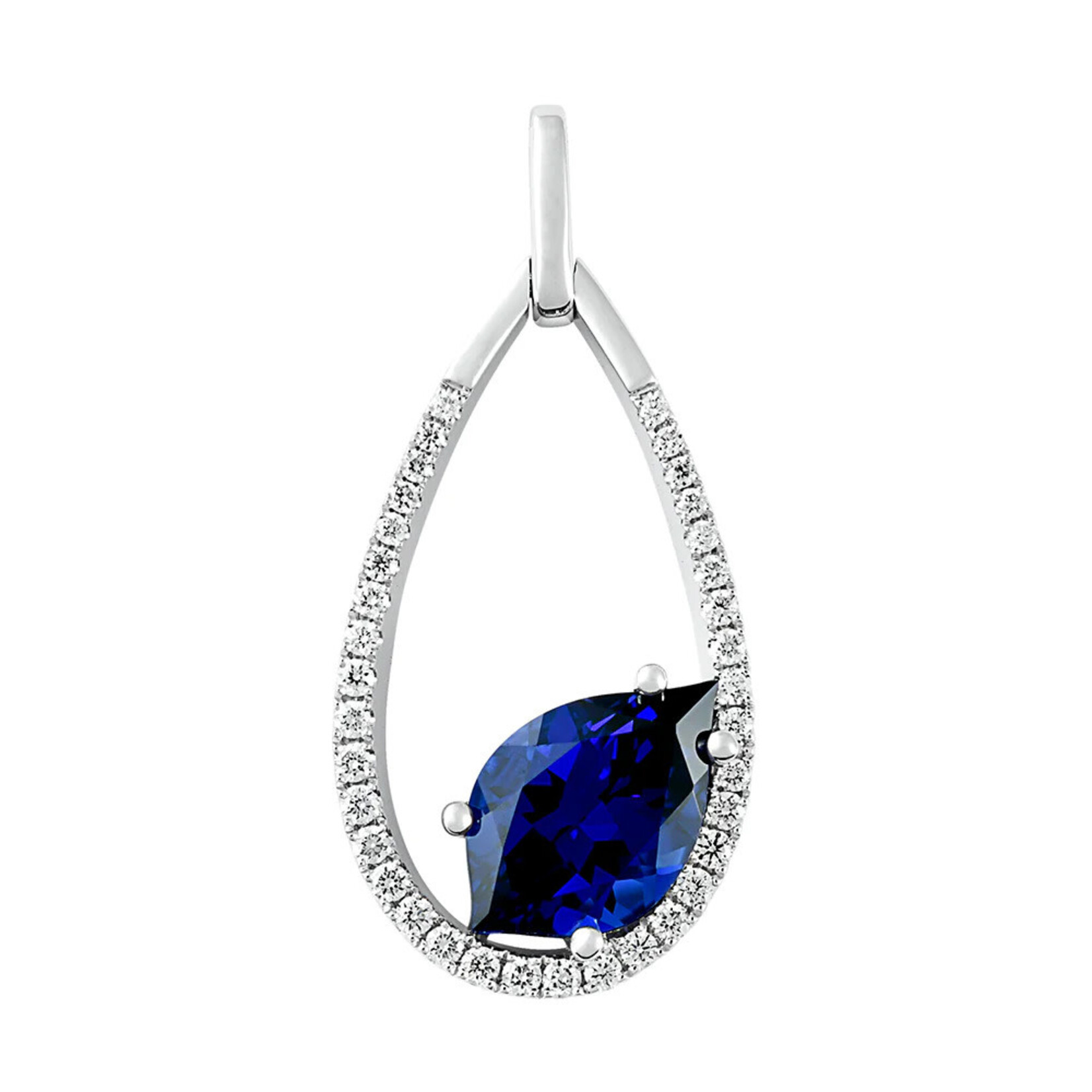 Chatham 14 Karat White Gold Lab-Grown Sapphire 2.36CTW, Lab-Grown Diamond .19CTW Pendant