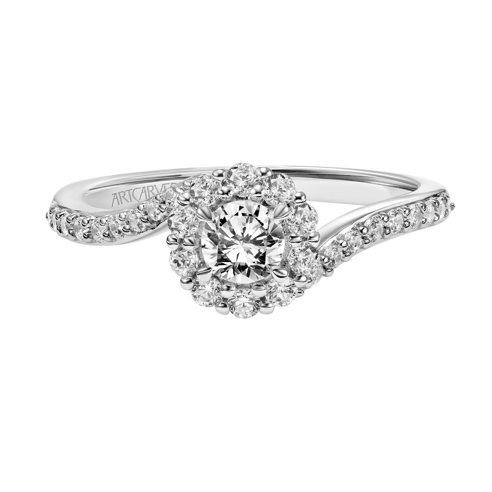 Art Carved Bypass Diamond Halo Engagement Ring