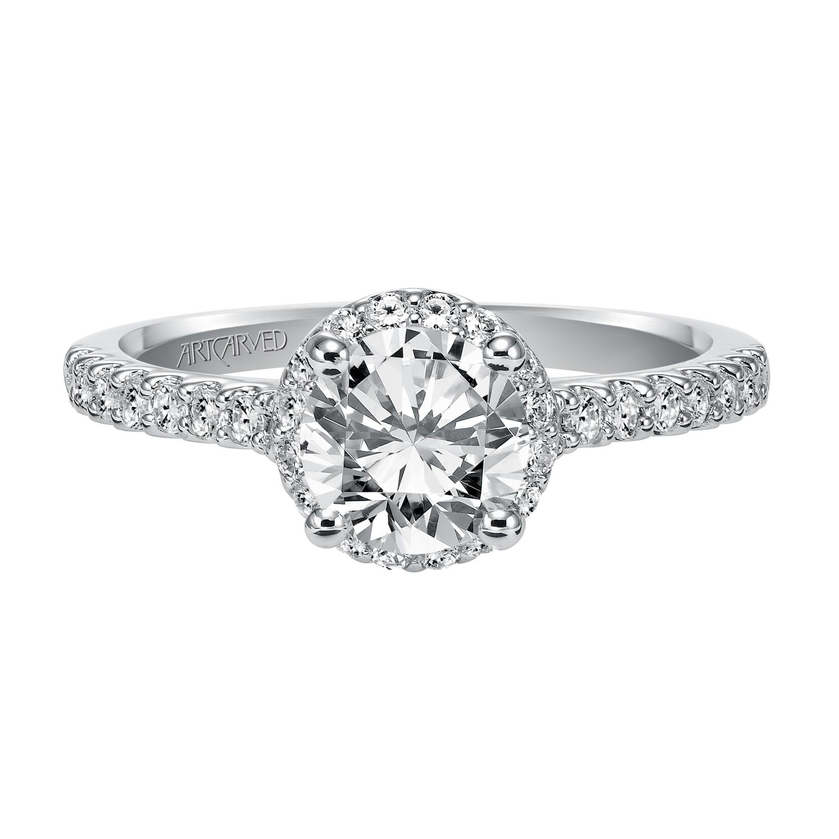 Art Carved Classic Halo Engagement Ring with Diamond Accented Shank #31-V324ERW