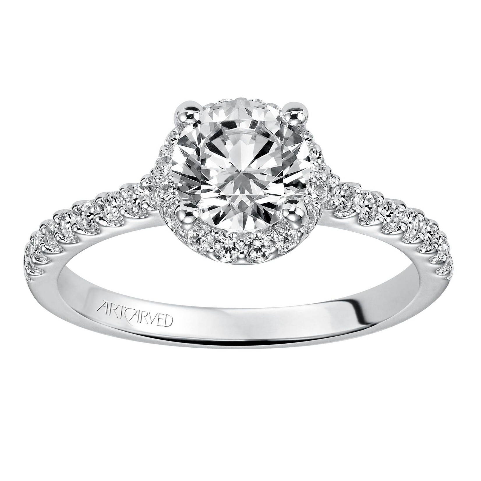 Art Carved Classic Halo Engagement Ring with Diamond Accented Shank #31-V324ERW