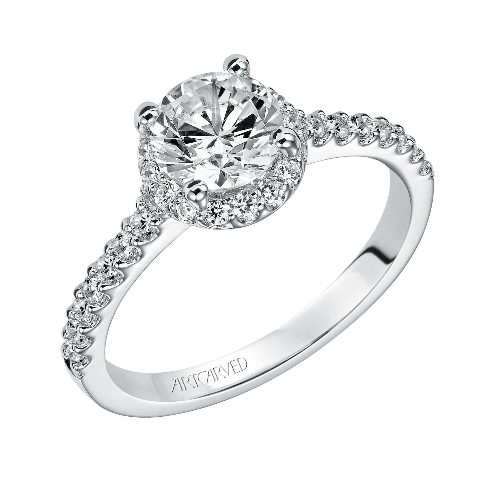 Art Carved Classic Halo Engagement Ring with Diamond Accented Shank #31-V324ERW