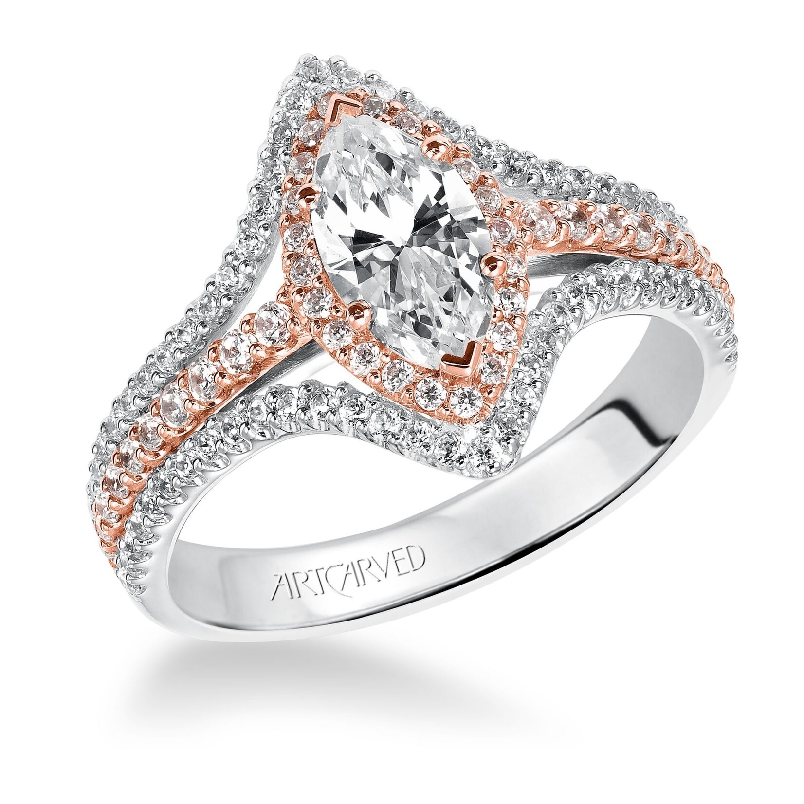 Art Carved Art Carved Contemporary Double Marquise Halo Engagement Ring  #31-V549