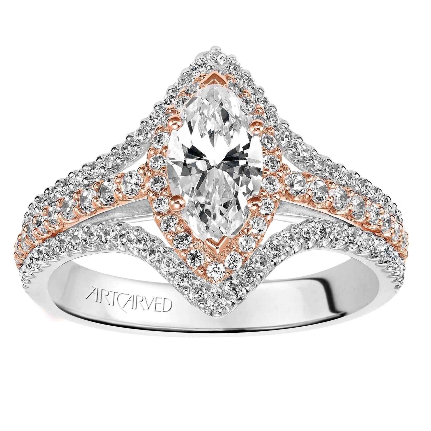 Art Carved Art Carved Contemporary Double Marquise Halo Engagement Ring  #31-V549