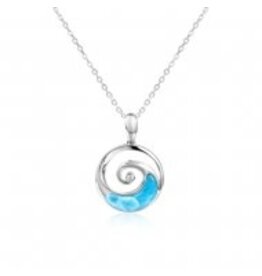 Alamea Sterling Silver CZ Larimar Wave Barrel Necklace