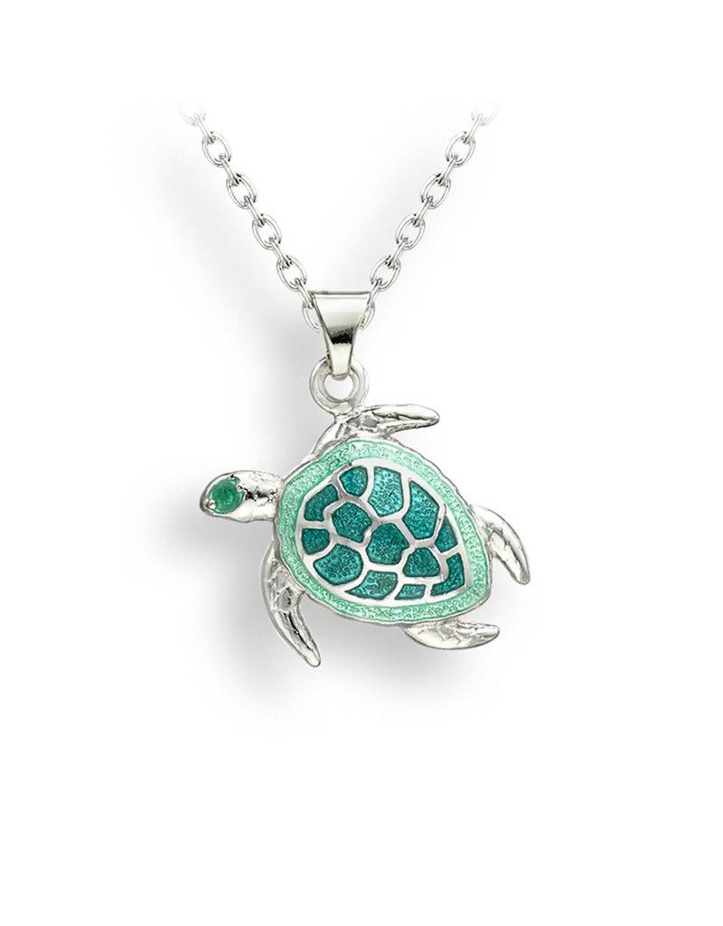 Nicole Barr Sterling Silver Seafoam Sea Turtle Pendant