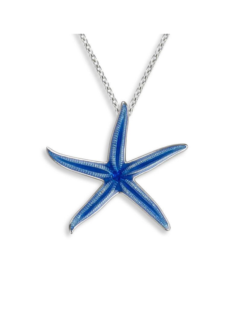 Nicole Barr Sterling Silver Grooved Blue Starfish Pendant