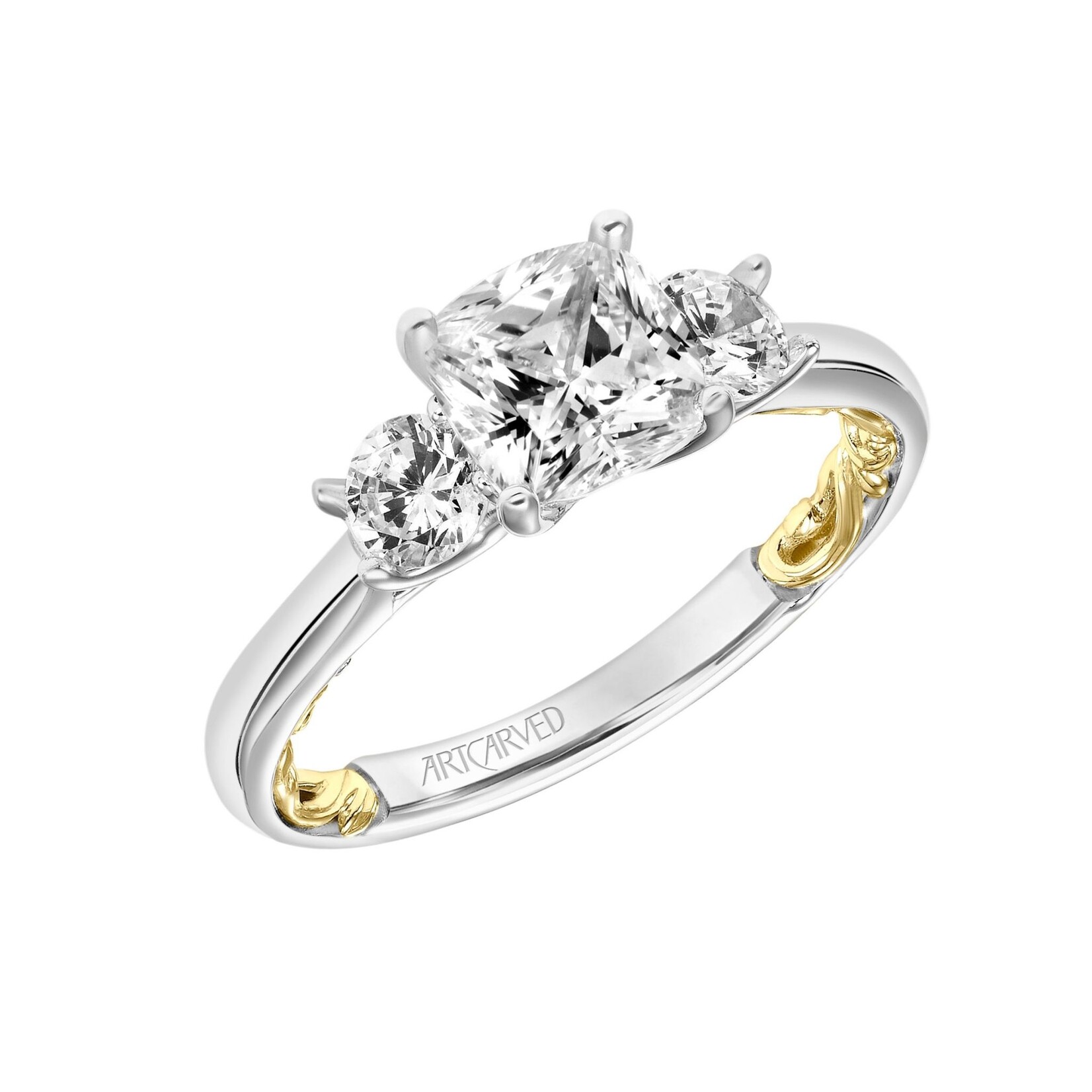 Art Carved Classic Lyric Three Stone Engagement Ring
