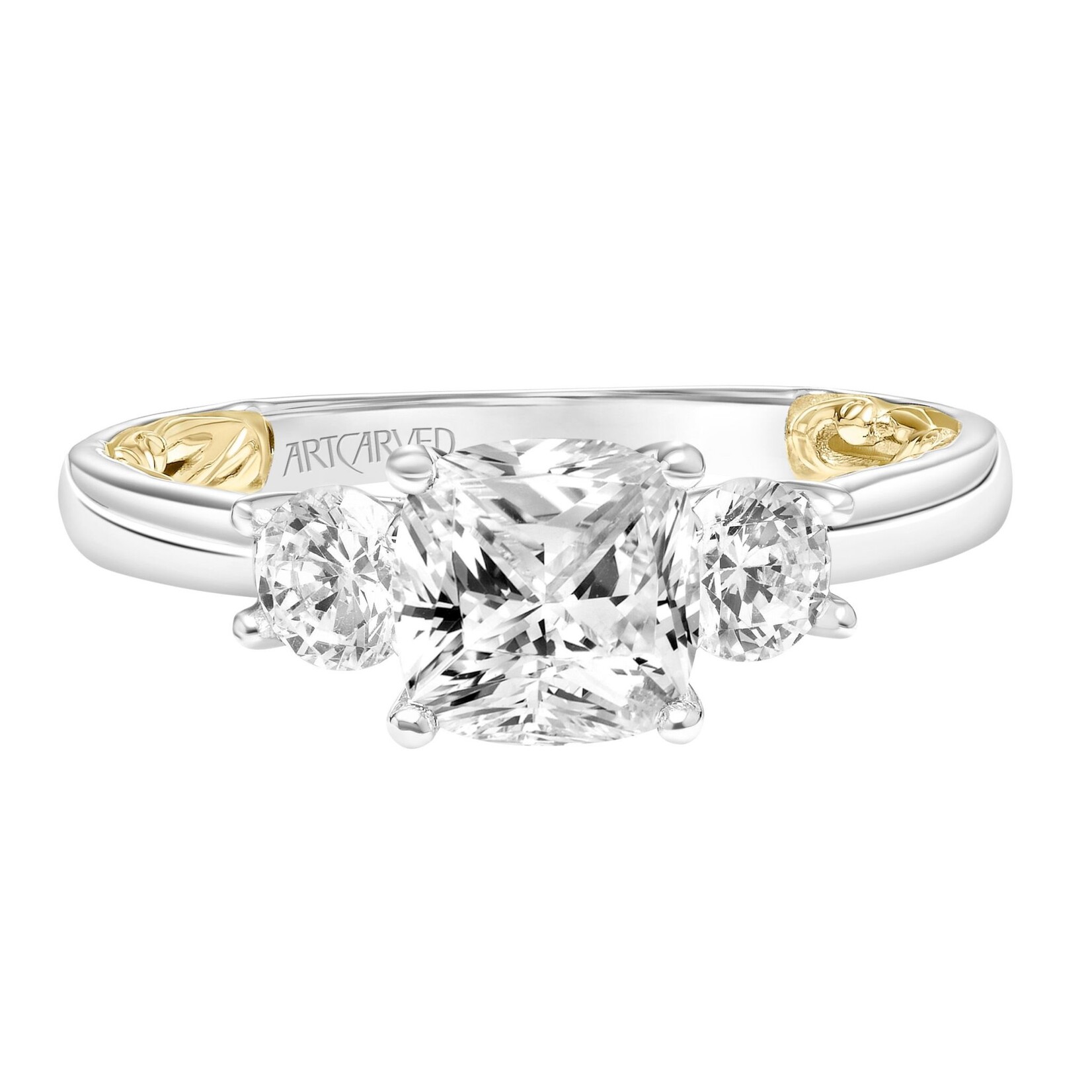 Art Carved Classic Lyric Three Stone Engagement Ring