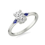 Art Carved Classic 3-Stone Ring with 2 pear-shaped Sapphires