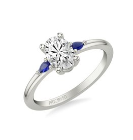 Art Carved Classic 3-Stone Ring with 2 pear-shaped Sapphires