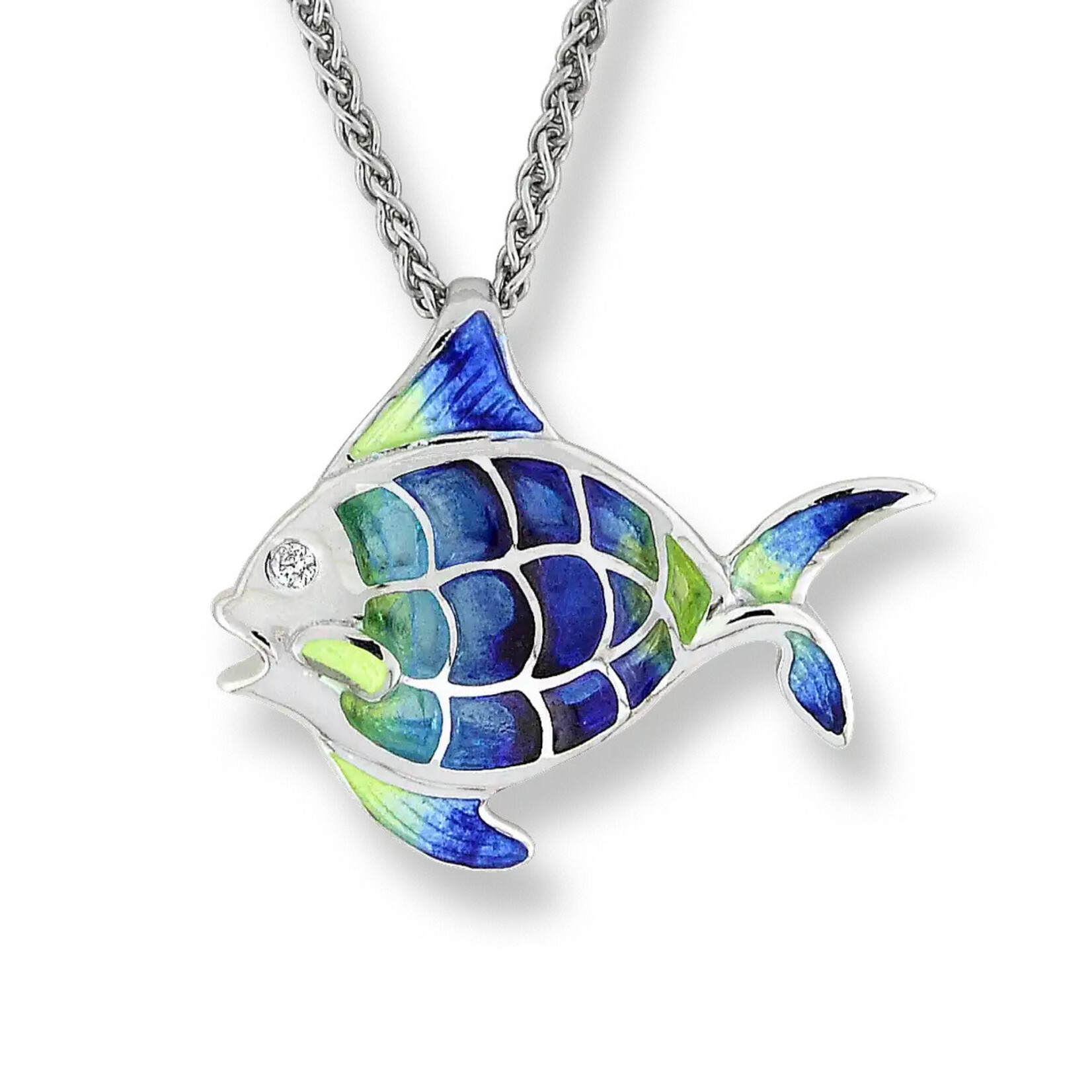 Nicole Barr Sterling Silver White Sapphire Blue Angelfish Pendant