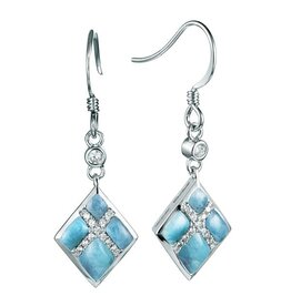 Alamea Sterling Silver CZ and Larimar Square Dangle Earrings