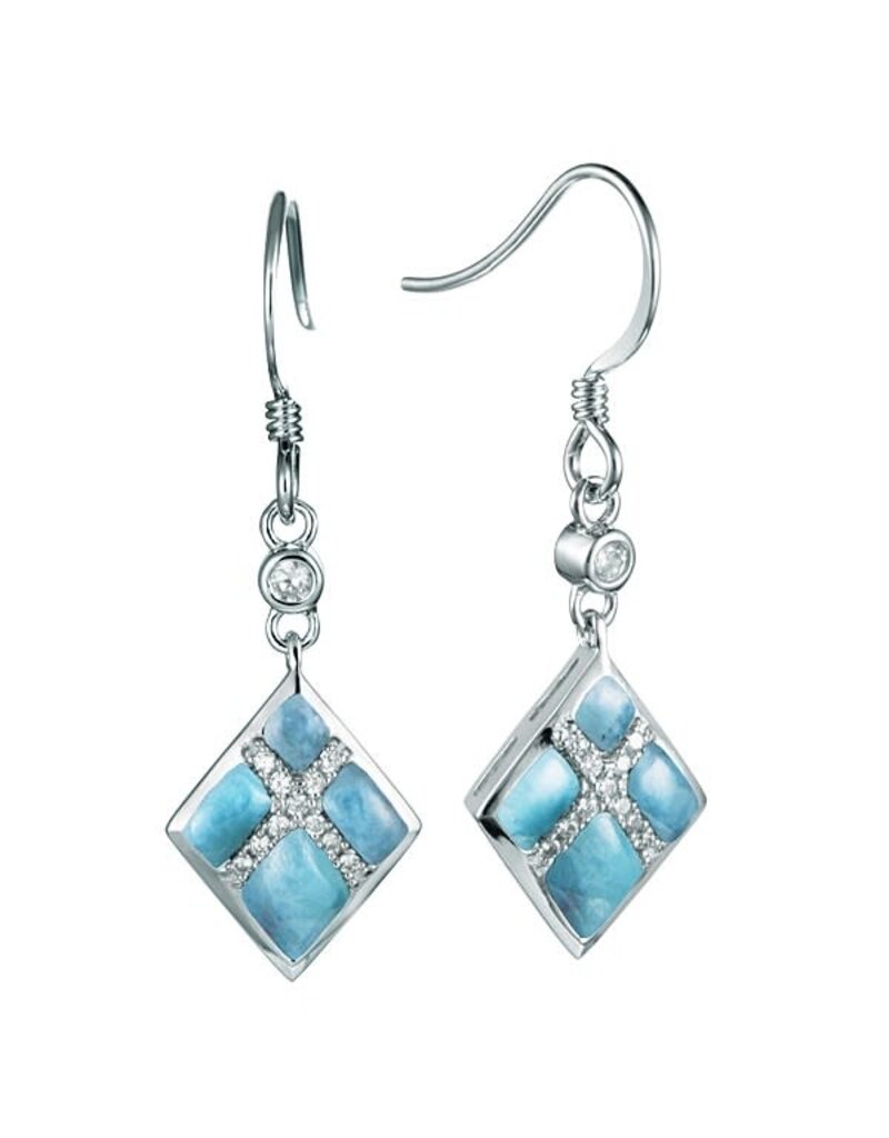 Alamea Sterling Silver CZ and Larimar Square Dangle Earrings