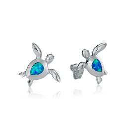 Alamea Sterling Silver Blue Opal Turtle Stud Earrings