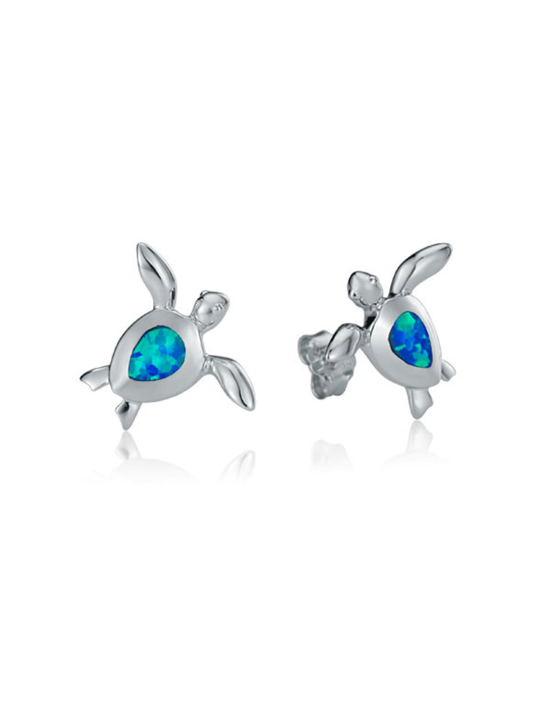 Alamea Sterling Silver Blue Opal Turtle Stud Earrings